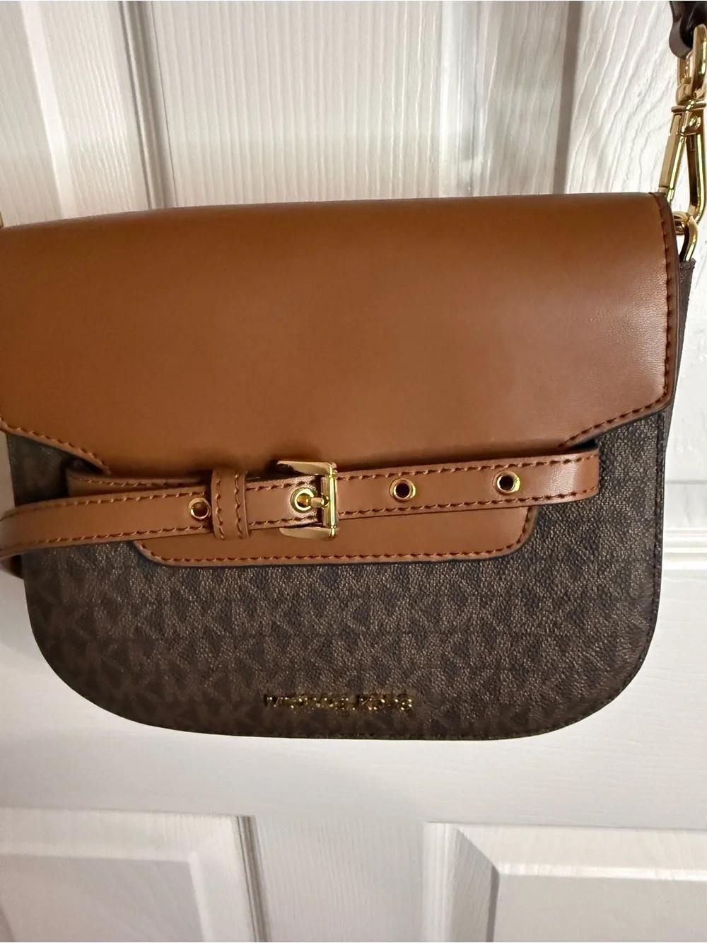 Michael Kors Karson Medium Signature Logo Saddle Flap Crossbody Bag Brown Luggag
